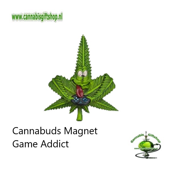 Extra informatie: Made from 100% flexible PVC Lightweight and portable Easy to clean Powerful magnet Design: Collection Cannabuds Characters Magnet Inhoud: Cannabuds Magnet Game Addict
